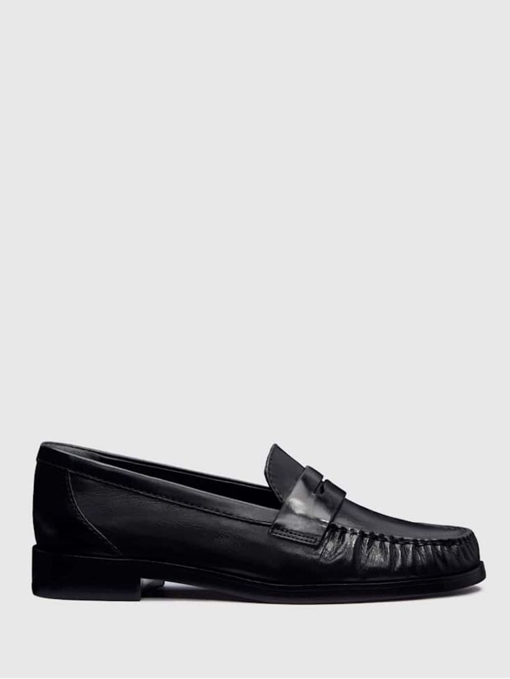 Reformation Ani Ruched Black Leather Penny Loafers